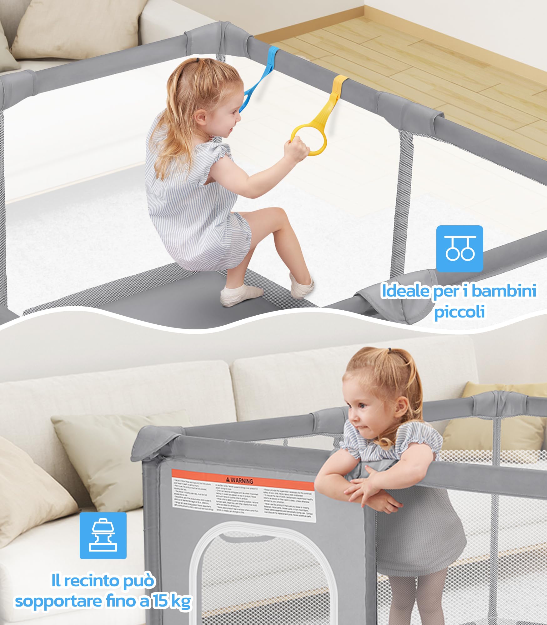 Dripex Box per Bambini Recinto Neonato - Small - Ostrica | 124 x 124 cm Rete Traspirante Tessuto Oxford 210D, 2 Anelli di Gioco