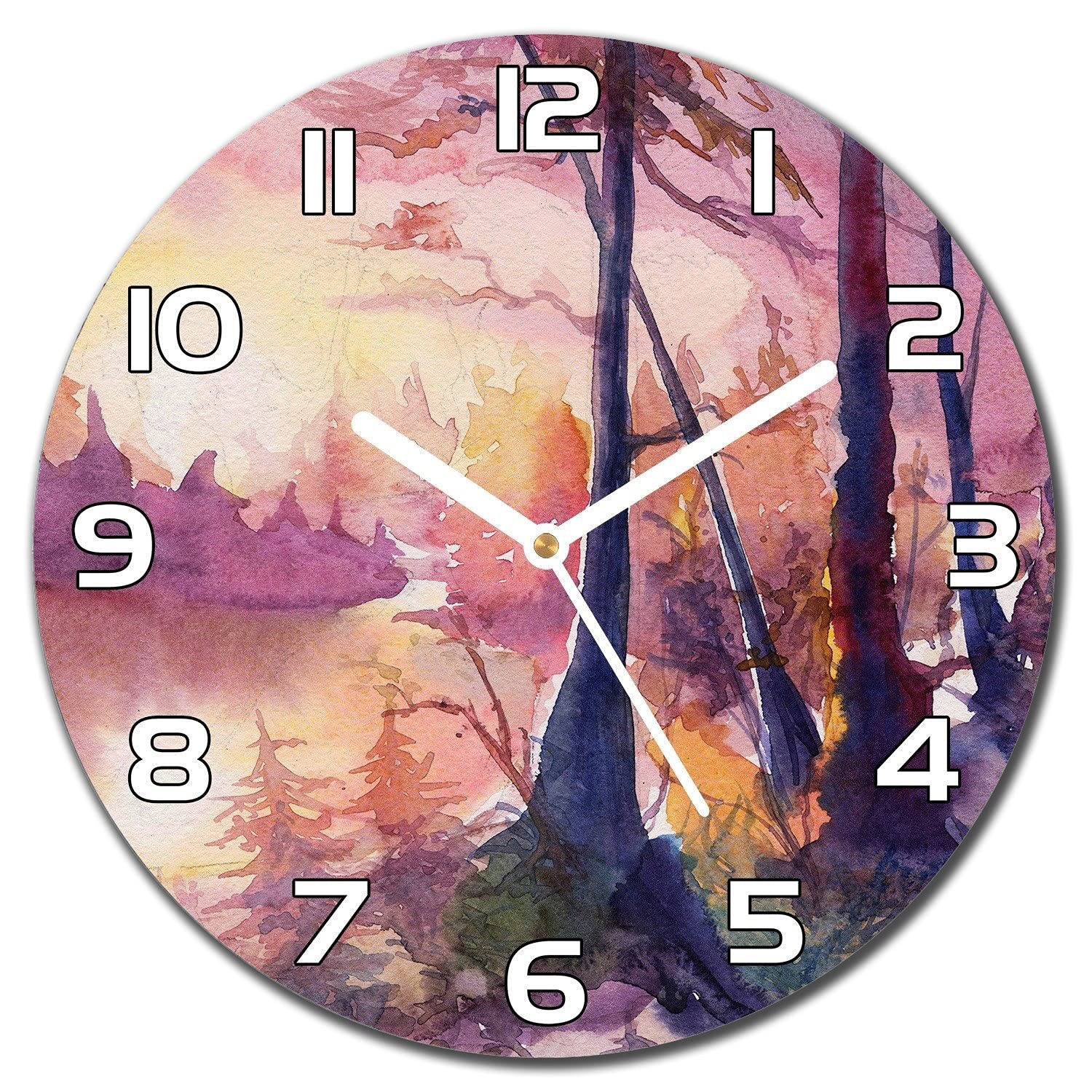 Horloge en verre 30 cm paysage forestier avec aiguilles blanches