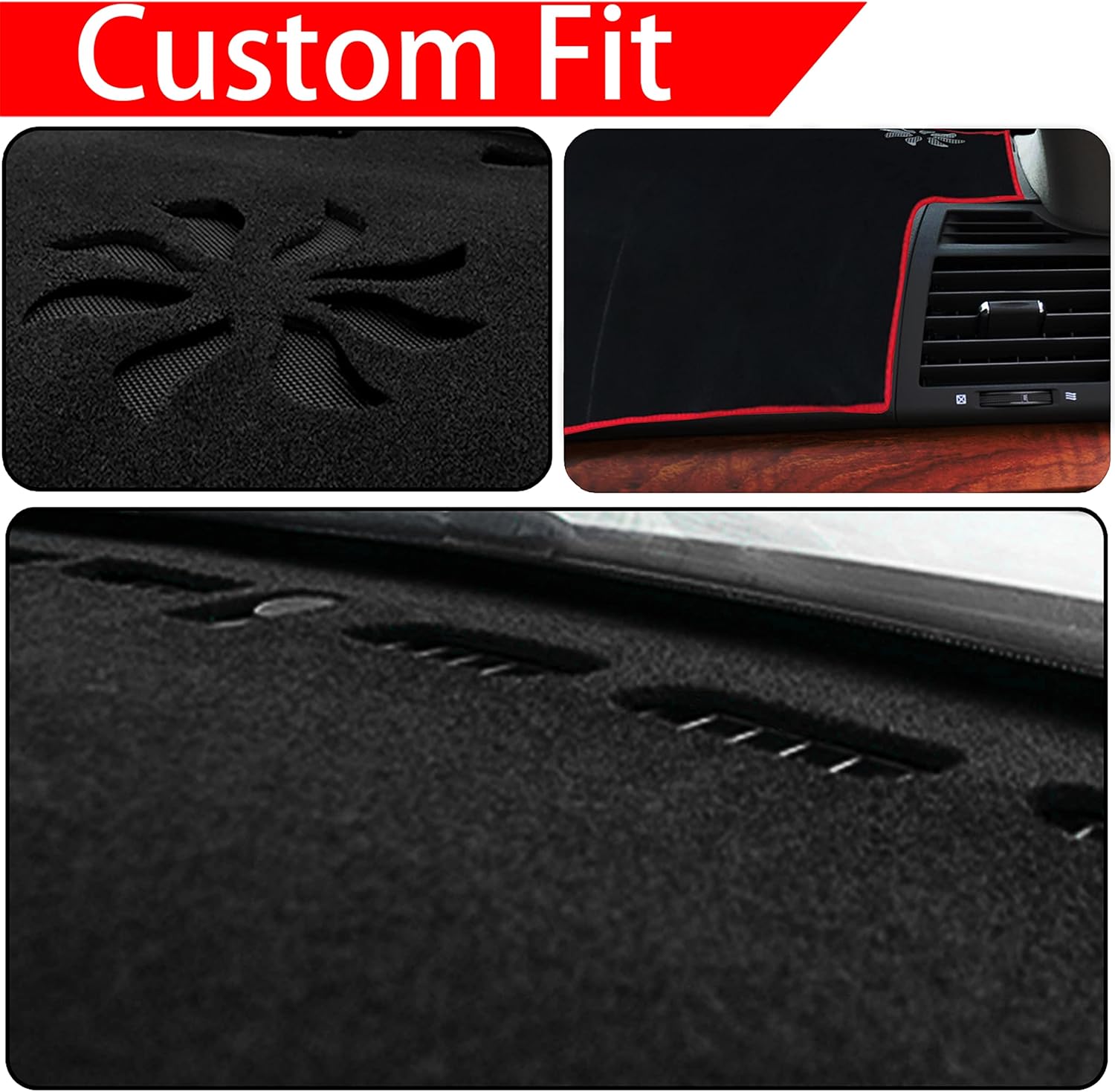 SENSHINE for Toyota Camry Accessories 2007-2011 Dashboard Cover Center Console Cover Dash Mat Carpet Protector Sunshield Cover Custom Fit, Red Trim