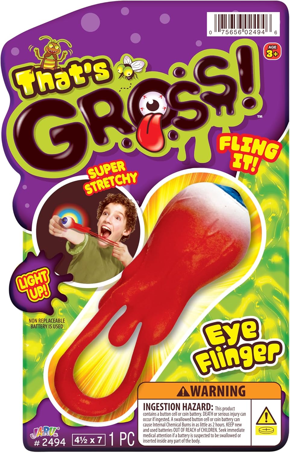 JA-RU Gross Light Up Eye Flinger Toy (Pack of 1) Stretchy Launching Eyeball. Halloween Party Favor. Sticky Splat Ball, Wall Ball, Squishy, Stress Relief, Gross Toy, Sticky Flinger 2494-1