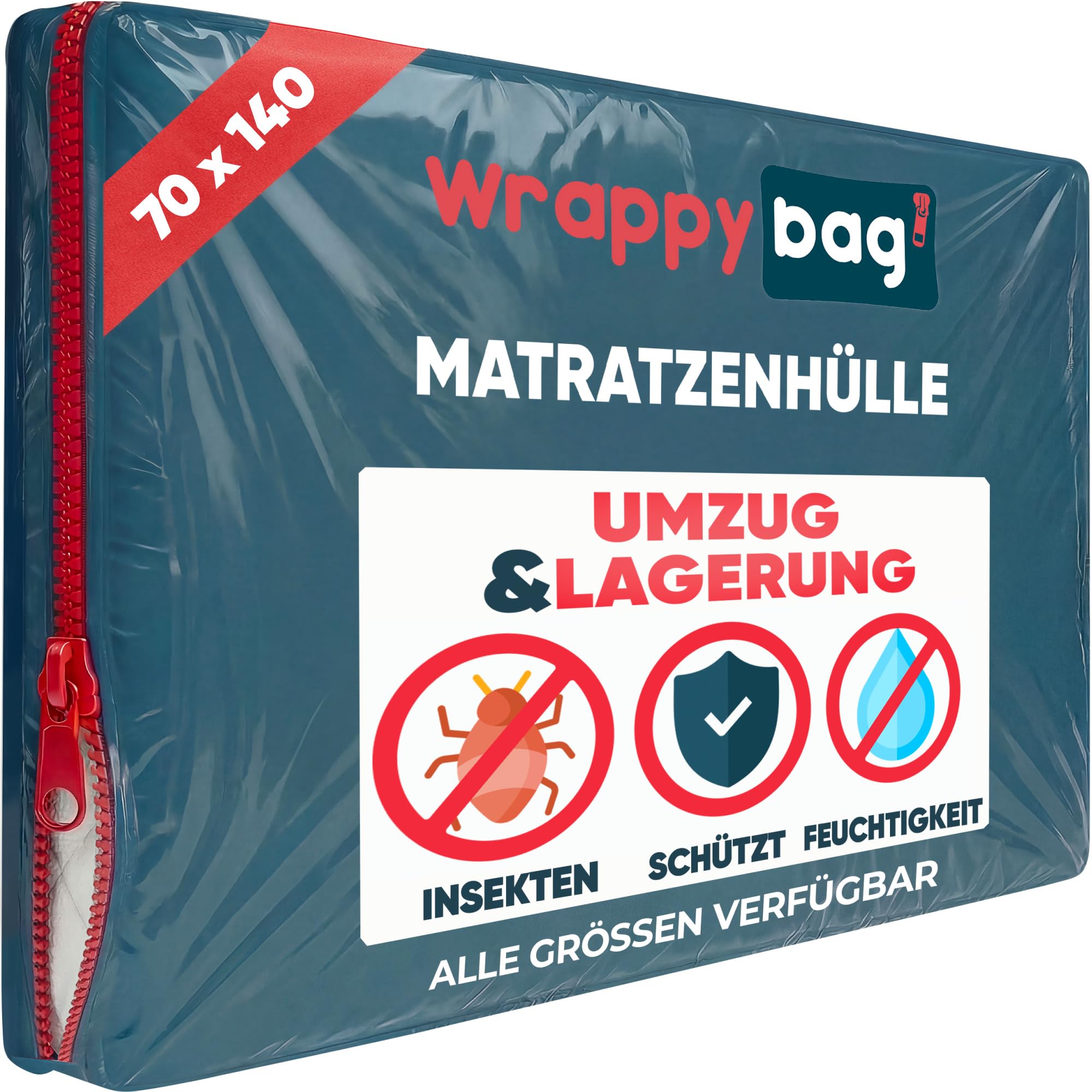 WRAPPYBAG – Matratzenhülle aus undurchsichtigem Kunststoff – 5 Größen verfügbar – Wasserdichte und reißfeste Schutzhülle für Matratzen – für Umzug, Lagerung und Transport - 70x140 cm