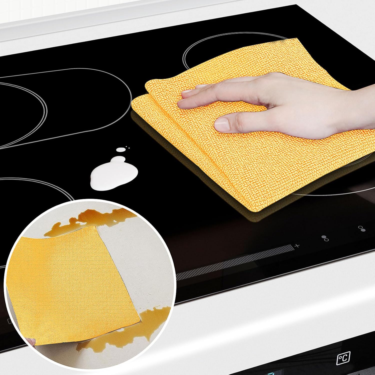Tear Away Dish Cloths Rolls, 50 sheets/roll-11.8" X 11.8", Reusable Washable Dish Towels for Kitchen, Absorbent and Quick Drying Microfiber Cleaning Rags (Yellow)