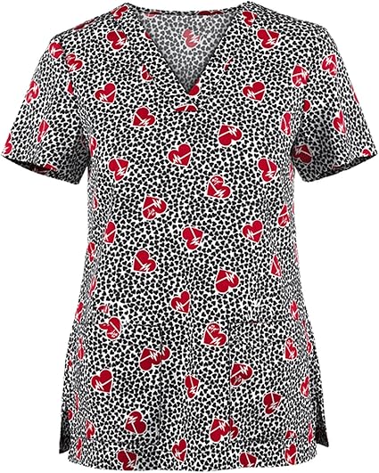 OIOLOYJM Printed Scrub Tops Women V Neck Short Sleeve Plus Size Scrubs for Womens Nursing Uniforms Shirts with Pockets
