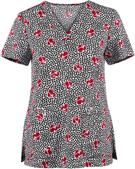 OIOLOYJM Printed Scrub Tops Women V Neck Short Sleeve Plus Size Scrubs for Womens Nursing Uniforms Shirts with Pockets