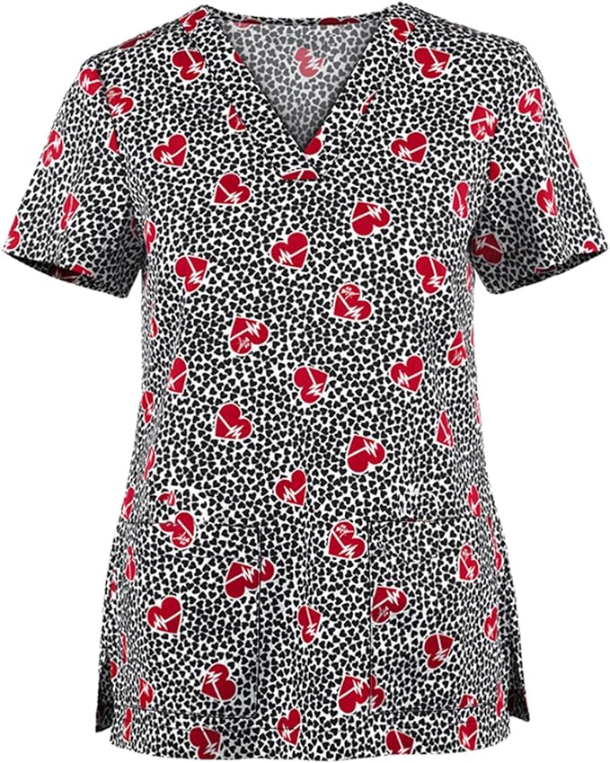 OIOLOYJM Printed Scrub Tops Women V Neck Short Sleeve Plus Size Scrubs for Womens Nursing Uniforms Shirts with Pockets