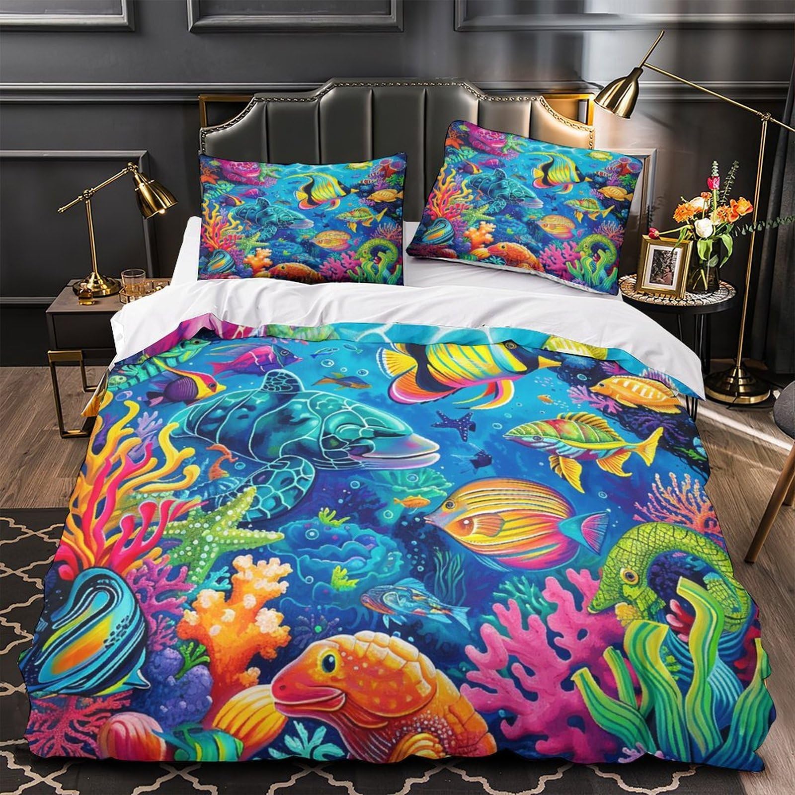 Linge de lit océan 3D pour chambre d'ado motif dauphin