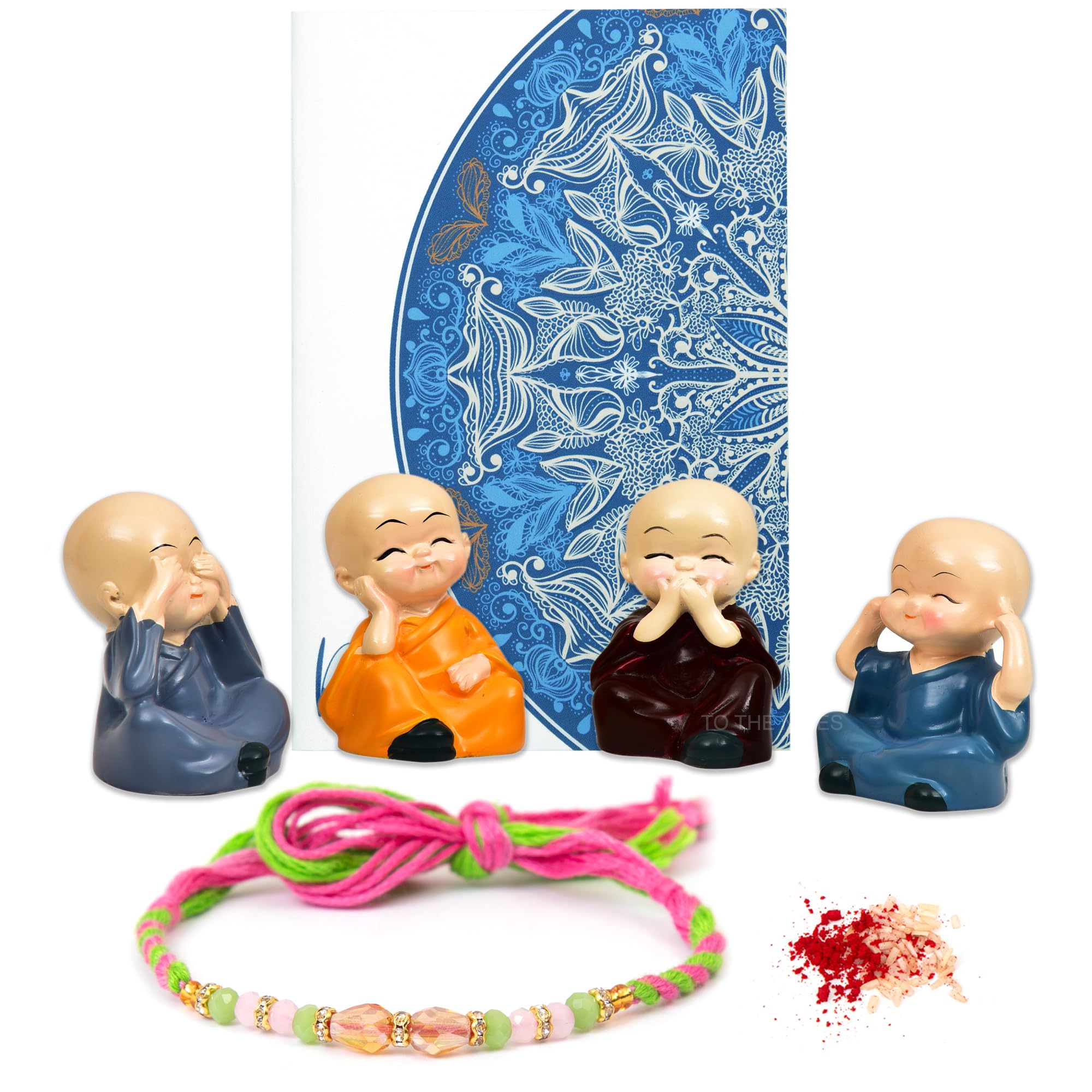 To The Nines Rakhi Gift Set For Brother [Gift Combo - Rakhi With Cute Polynesin Monk Statue Set Of 4, Tilak Material & Greeting Card], Fantasy, Multicolour (B098K5X5F4) Amazon Price History, Amazon Price Tracker