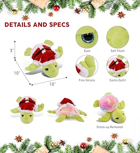 Miniatura 3 de DolliBu Peluche de tortuga marina verde arcoíris de Papá Noel, disfraz de animal salvaje con traje de Papá Noel rojo, regalo de vida silvestre,
