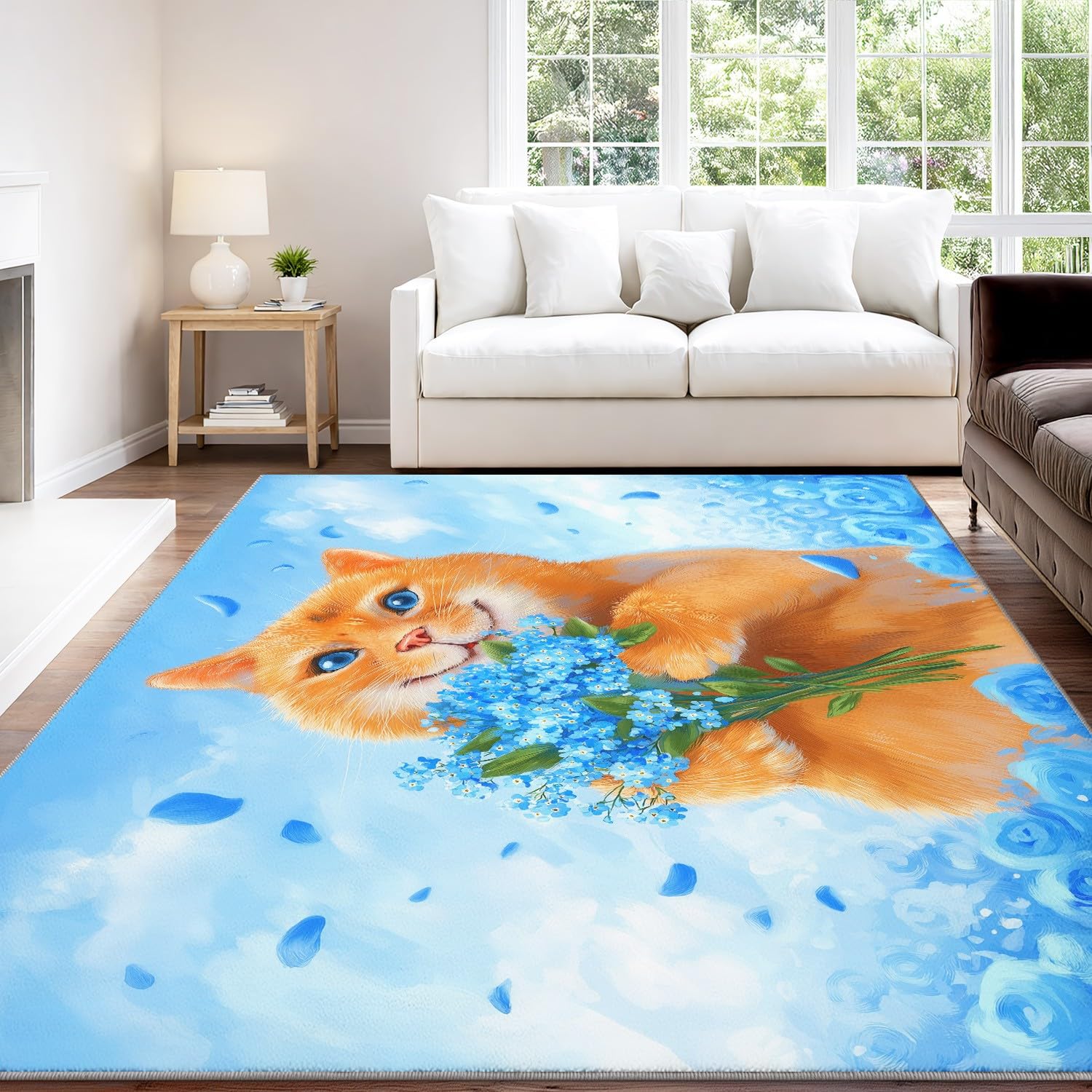 Tapis lavable anime cartoon 160x230 cm rose chat pour chambre d’enfant