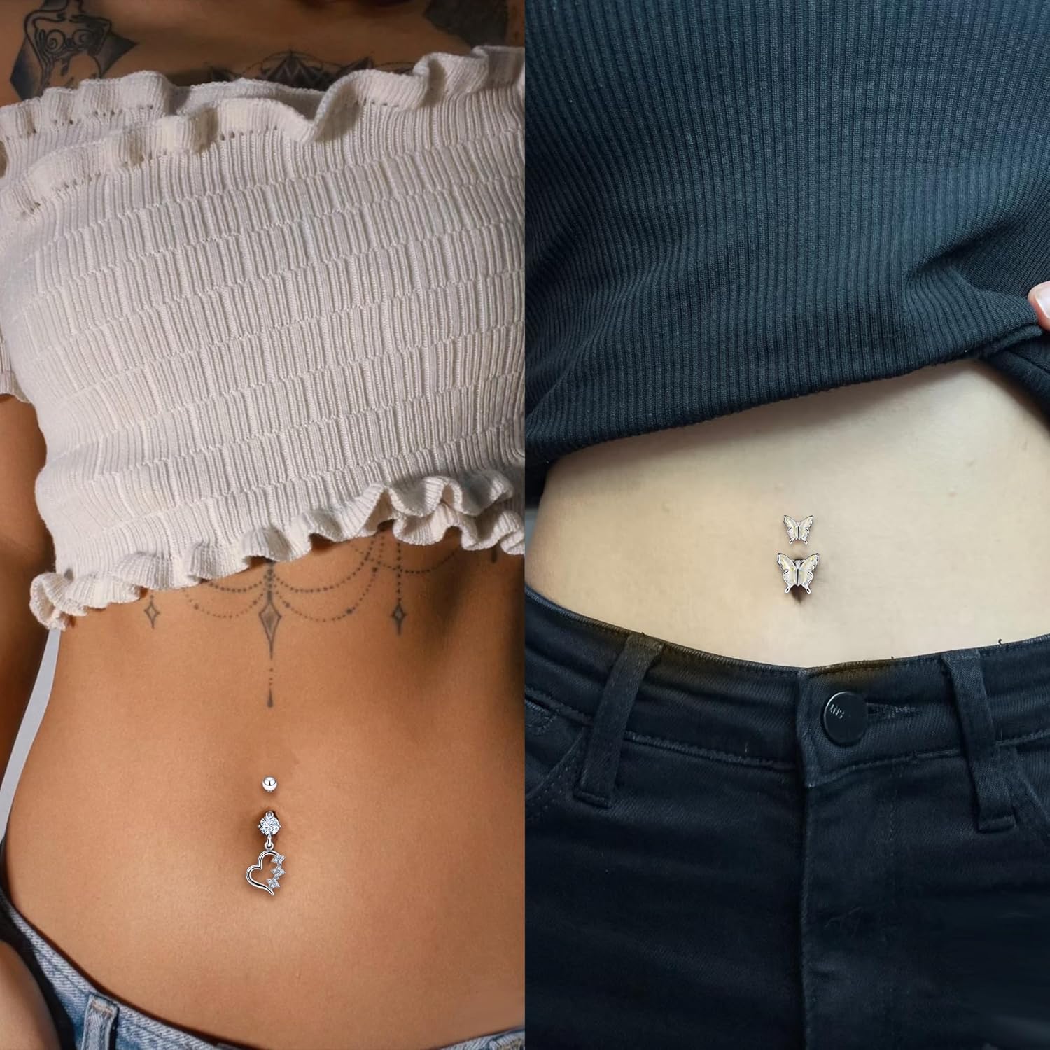 Vsnnsns 14G Dangle Belly Button Ring Piercing Jewelry 316L Stainless Surgical Steel Navel Rings Cubic Zirconia Heart Flower CZ Dangling Belly Button Ring Piercing Jewelry for Women Hypoallergenic - Image 5