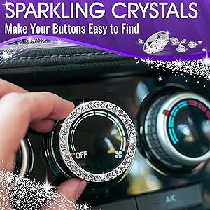 Car Bling Push Start Button Cover Durable Zinc Alloy Bling Ring Sticker with Crystal Rhinestones, Fits Most Engine Start Stop Decoration for Car Interior Accessories, Tool-Free Installation, Silver