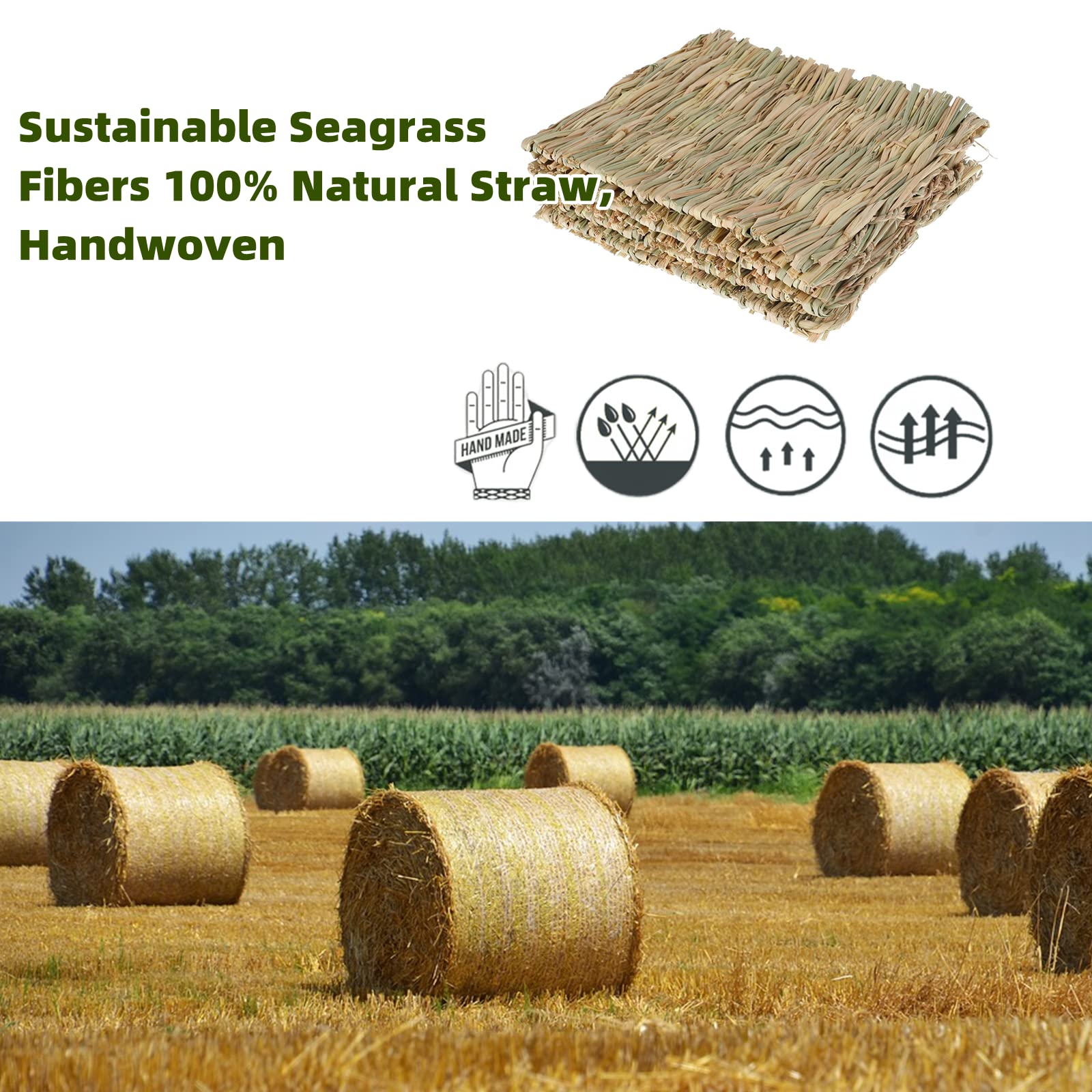 2er Set Essbare Grasmatten Für Kleintiere | Natürliches Seegras Für Käfige | Für Kaninchen & Hamster