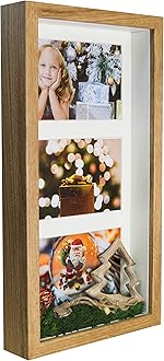– BD ART 7x14 inch Shadow Box 3D Picture Frame with Mat for 3 pictures 4x6, Rustic Oak, PlexiGlass Front Standing Photoframe, for Filling, for Objects, Photos, Souvenirs, for Crafts,Baby Item