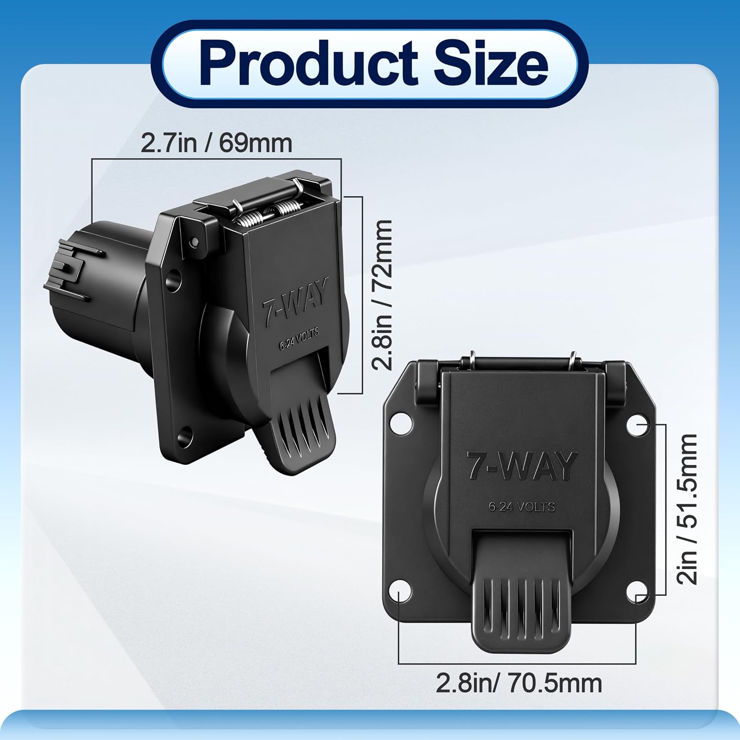 2PCS OEM 7 Pin Trailer Connector Compatible with Ford, GMC, Chevy, Dodge, Silverado, Sierra Trailer Plug, 7-Way RV Blade Uscar Socket with Spring-Loaded Dust Cover