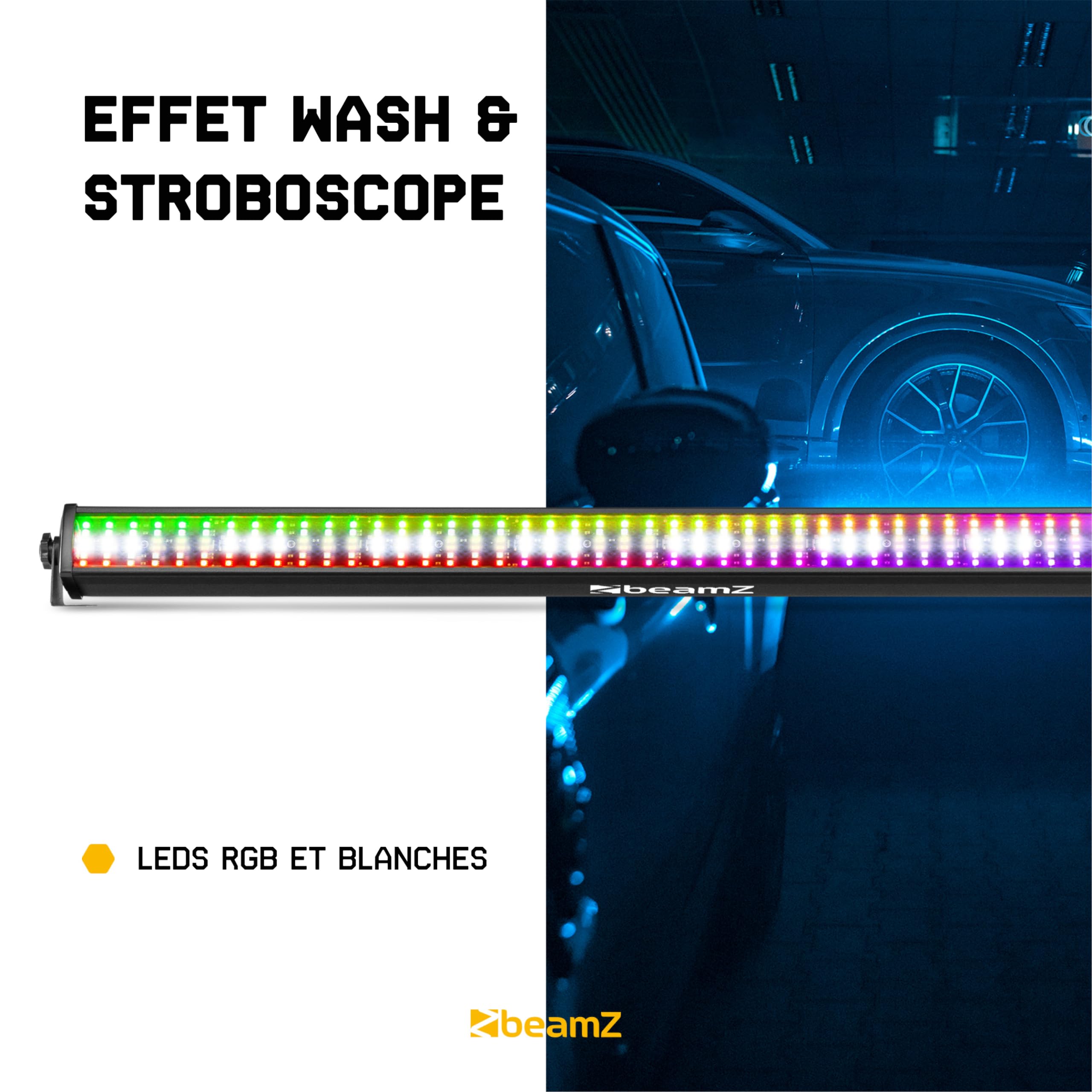 BeamZ LCB288 Barre LED RGBW avec Strobe - avec DMX, Daisy Chain, Automatique, Sections Contrôlables, Idéale pour Compléter vos Éclairages de Scènes, Arrière-Plans, Murs, Lounge Bars
