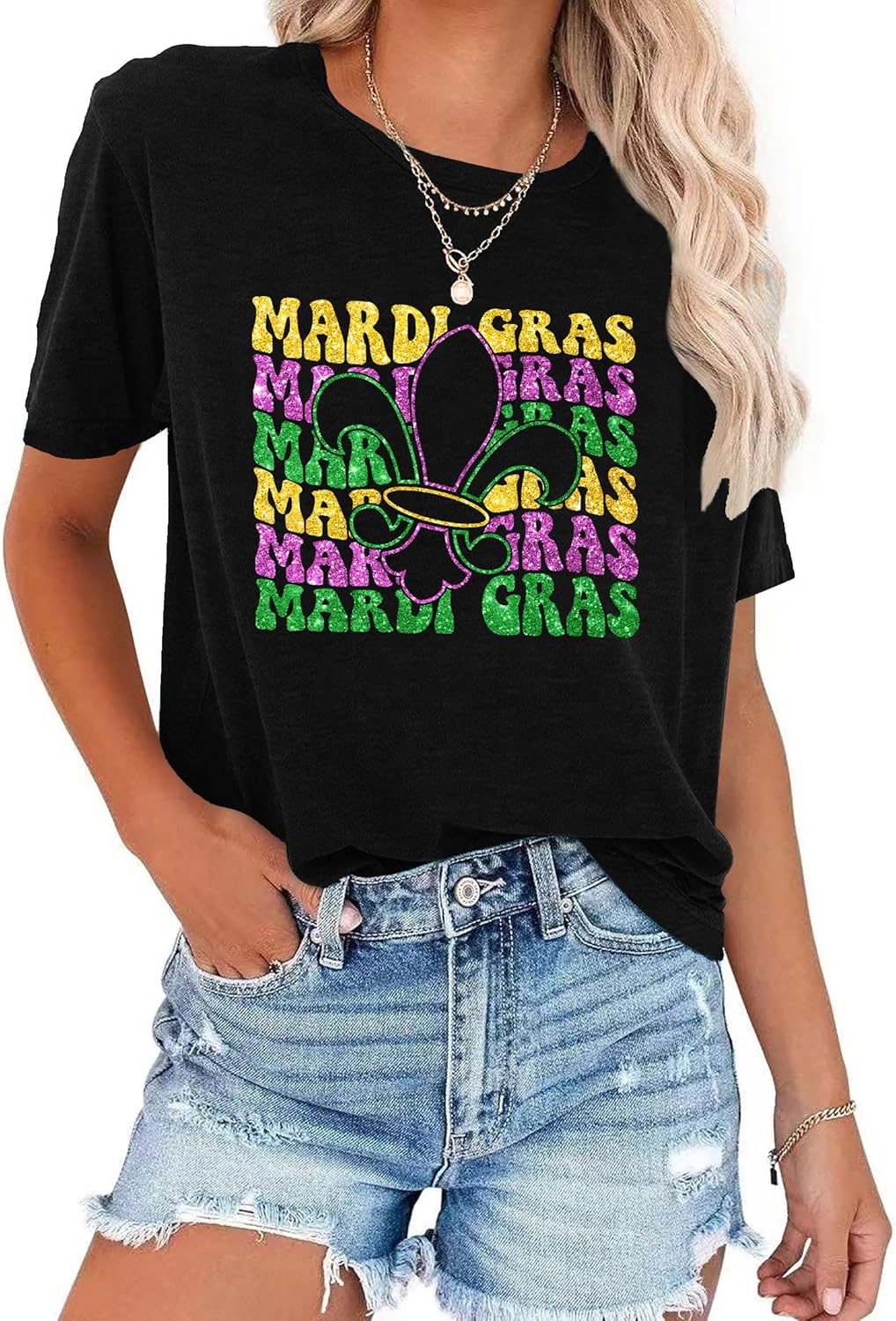 Mardi Gras T Shirts Women: Glitter Mask Graphic Tee Fat Tuesday Tshirts Carnival New Orleans Party Tops - Image 4