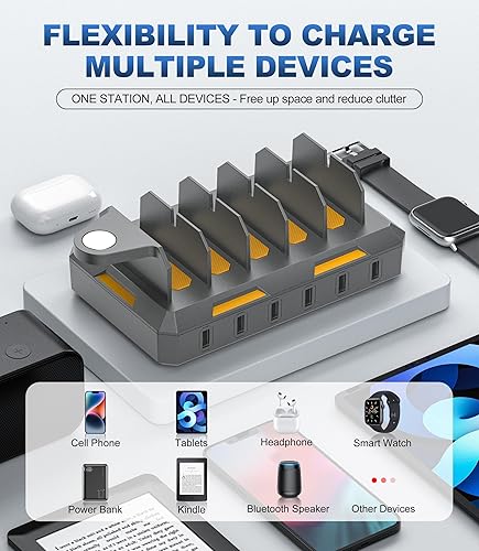 Miniatura 10 de Estación de carga para múltiples dispositivos, estación de carga múltiple Honcila 6 en 1 para teléfono celular, tableta, iPhone, iPad y más,