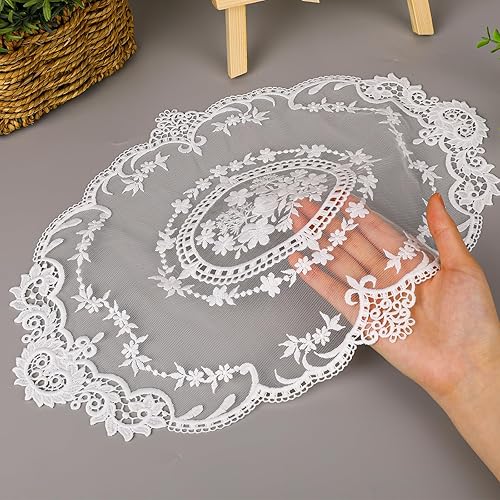 Paquete de 2 manteles individuales retro de encaje francés de ganchillo, hechos a mano, de encaje bordado blanco sólido, manteles individuales de 12