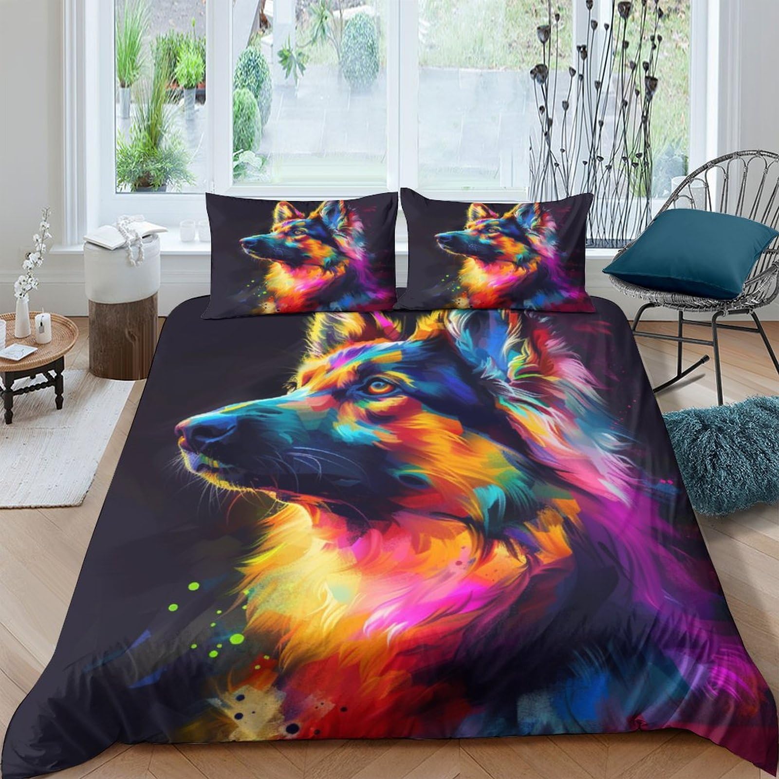 Housse de couette loup coloré pour transformer l'ambiance d'une chambre d'adulte ou ado