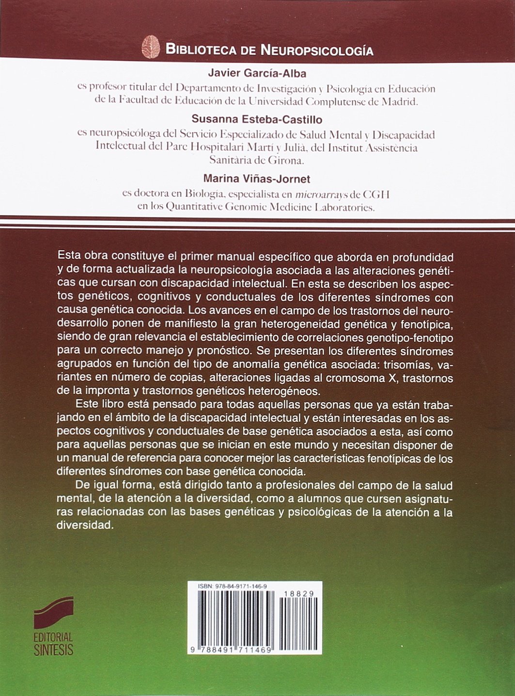 Neuropsicología de la discapacidad intelectual de origen genético: 29 (Biblioteca de Neuropsicología)