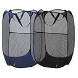 2 Packs Mesh Pop up Laundry Hamper (Black/Navy Blue) with Portable Durable Handles, Collapsible for Storage, Folding Pop-Up Clothes Hampers for Kids Room, College Dorm or Travel