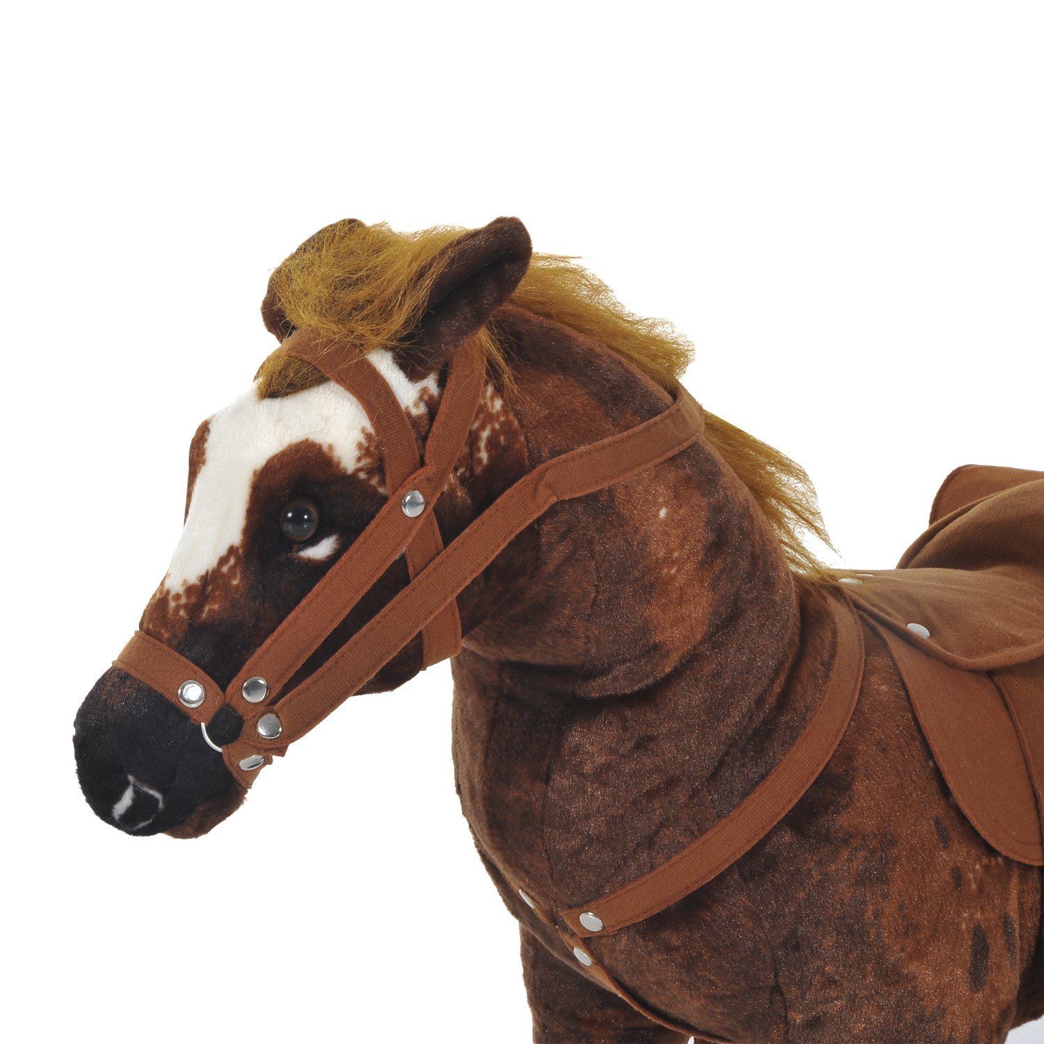 HOMCOM Caballo de Juguete Niños Mayores de 2 Años con Silla Sonidos Realistas y Estructura de Metal Carga 60 kg 85x28x60 cm Marrón