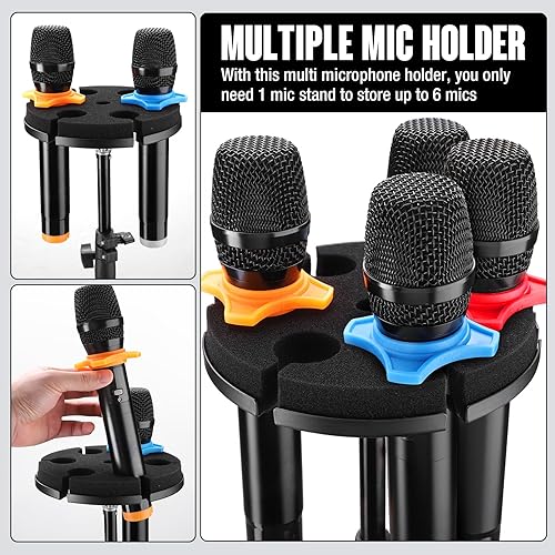 Miniatura 5 de Facmogu Soporte para micrófonos múltiples, soporte de aluminio para micrófono con capacidad para hasta 6 micrófonos para organizador y pantalla,