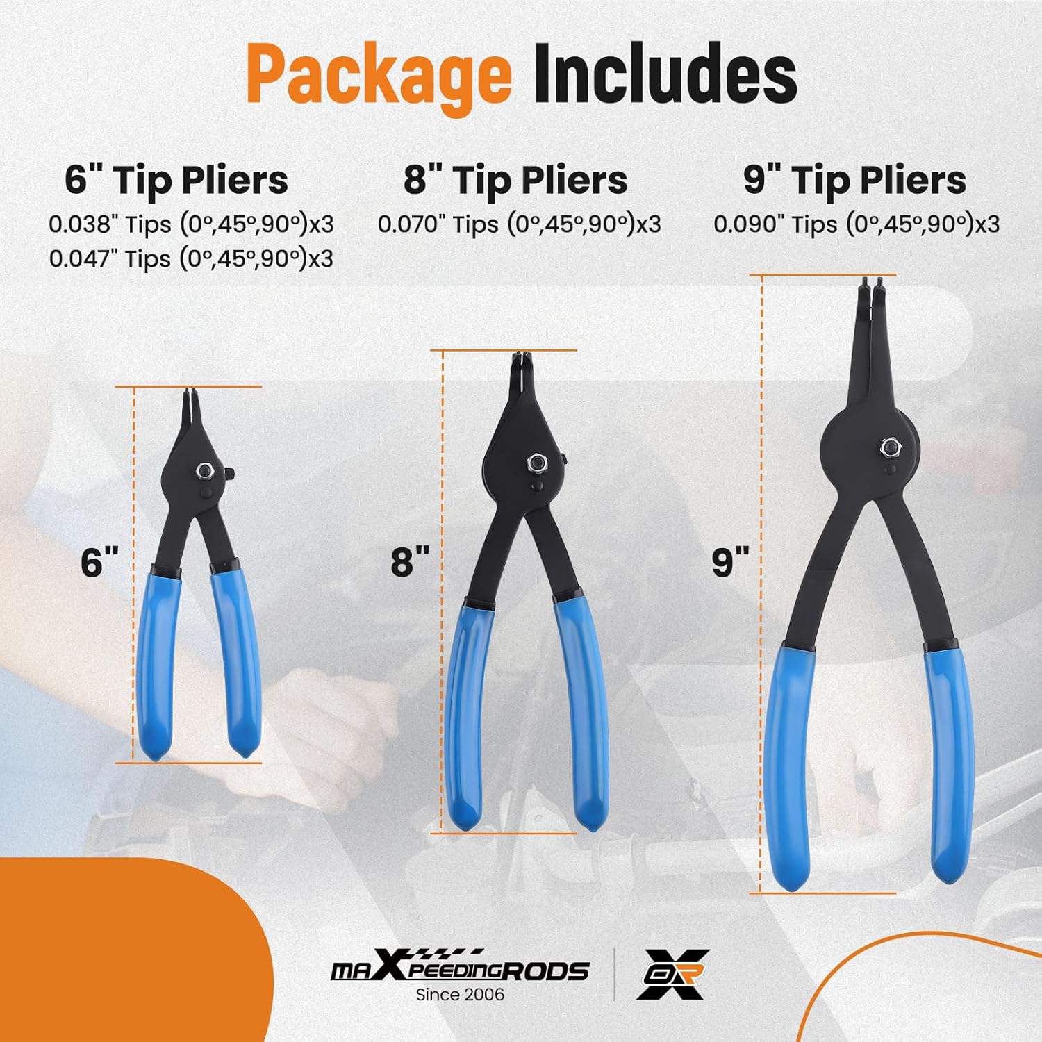 maXpeedingrods 12 Piece Versatile Retaining Snap Ring Pliers set, Heavy Duty Fixed Tip Combination Internal and External Snap Ring Pliers for 0.038in 0.047in 0.070in 0.090in