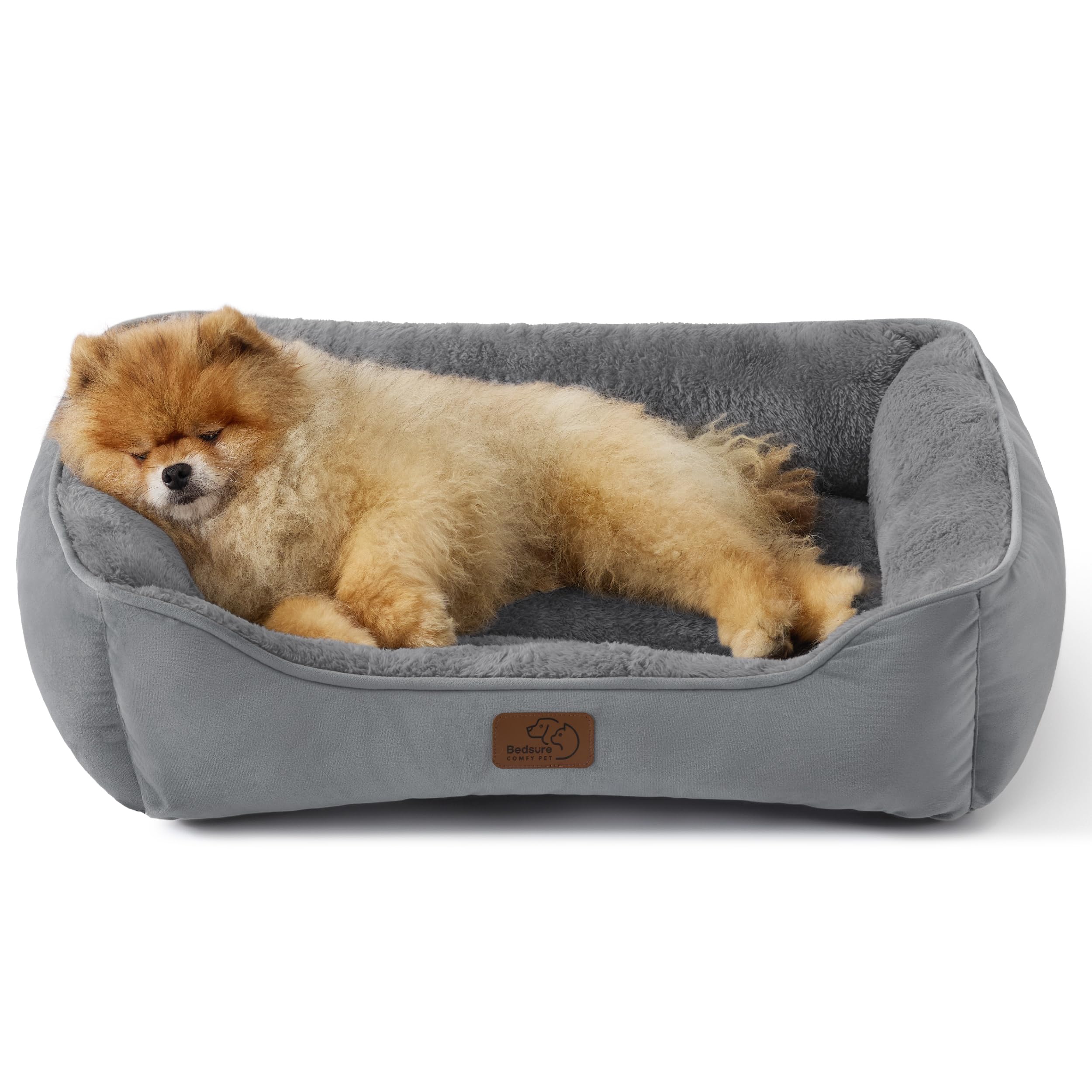 Bedsure Dog Bed Medium Washable - Rectangle Small Dog Bed with Anti-Slip Bottom, Anti-Anxiety Pet Basket for Puppy and Large Cat, 63.5x53 cm, Grey โ image 1