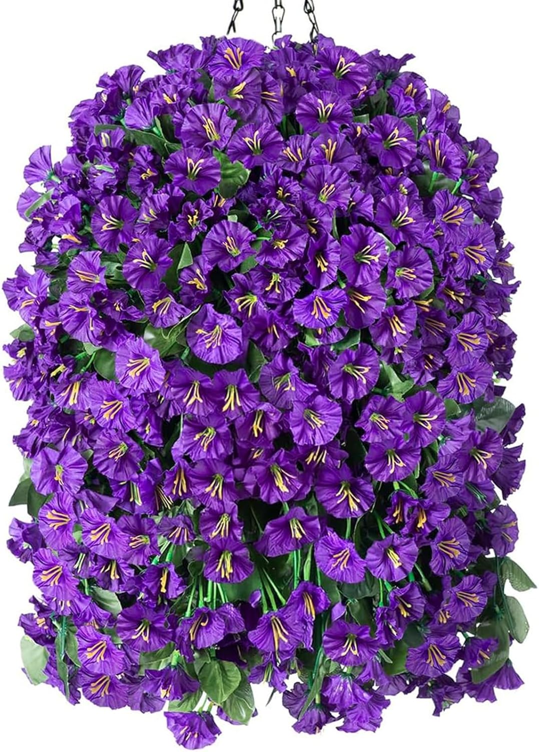 HyeFlora Artificial Faux Hanging Flowers Plants Basket for Outdoor Outside Porch Decoration, UV Resistant Fake Silk Purple Morning Glory Trailing Vines Realistic for Summer Home Balcony Yard Patio