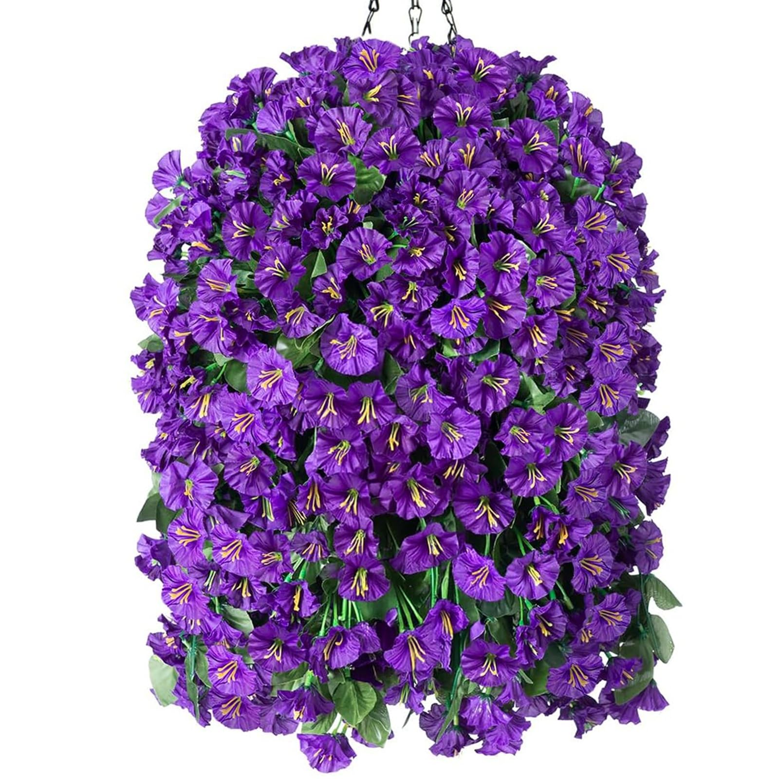 Artificial Faux Hanging Flowers Plants Basket for Outdoor Outside Porch Decoration, UV Resistant Fake Silk Purple Morning Glory Trailing Vines Realistic for Summer Home Balcony Yard Patio