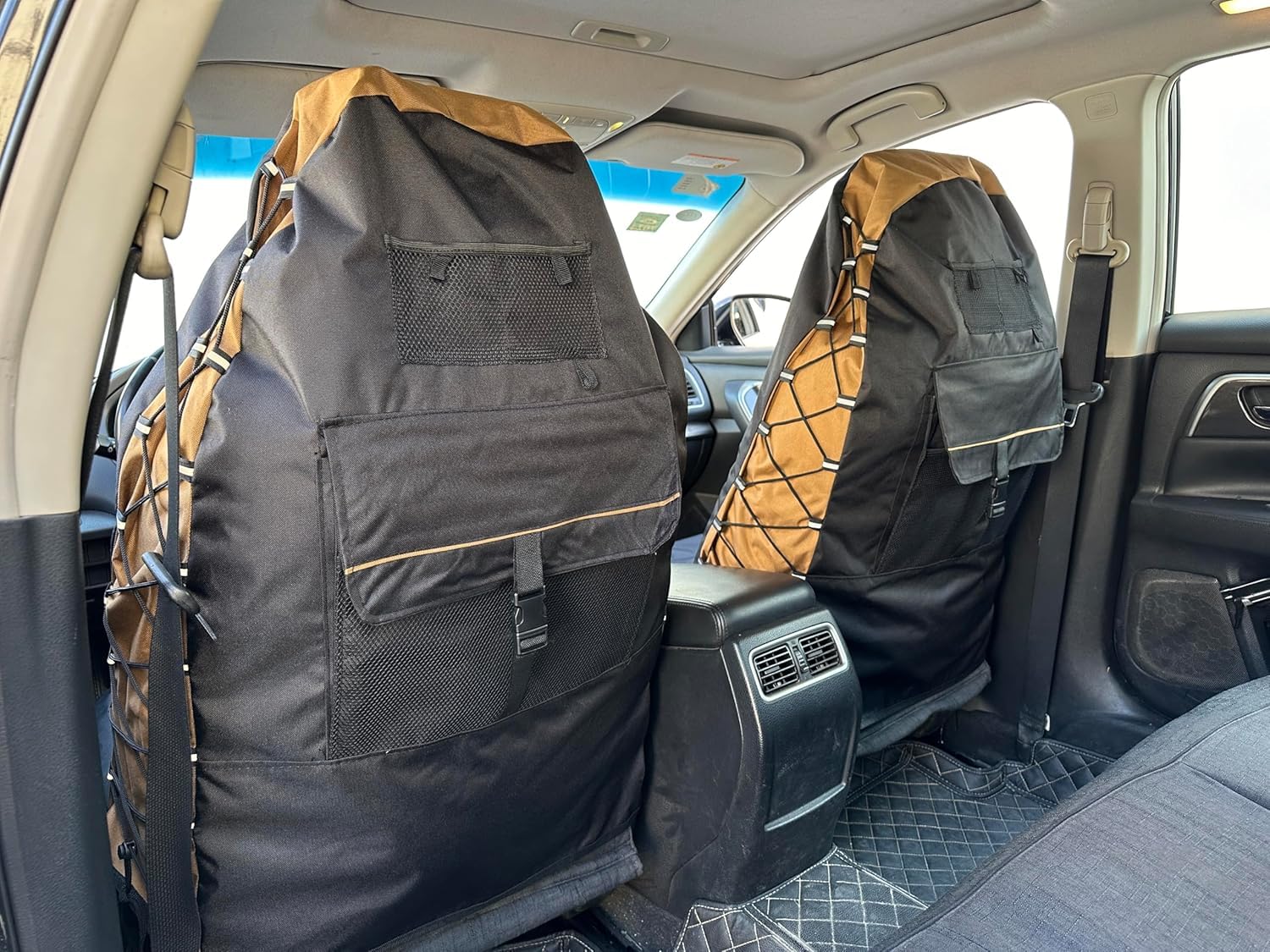 Paquete de 2 fundas tácticas de lona para asientos de coche, impermeables, universales, con múltiples bolsillos