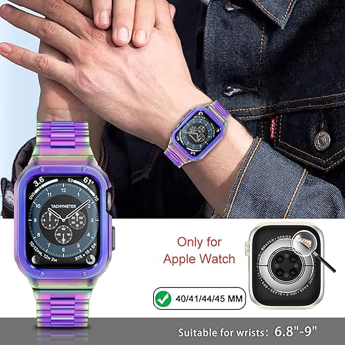 Miniatura 9 de MioHHR Correa de acero inoxidable y funda compatible con Apple Watch de 1.929 in, correa de metal para hombre y cubierta protectora para parachoques