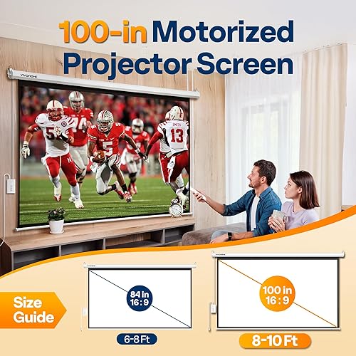 Miniatura 2 de VIVOHOME Pantalla de proyector motorizada con control remoto, pantalla de proyección eléctrica automática de 16:9 de 100 pulgadas, pantalla de