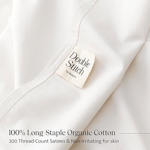 Miniatura 2 de Sábanas de algodón orgánico de doble puntada, tamaño King, juego de sábanas suaves y transpirables de 4 piezas, ropa de cama de lujo de tejido