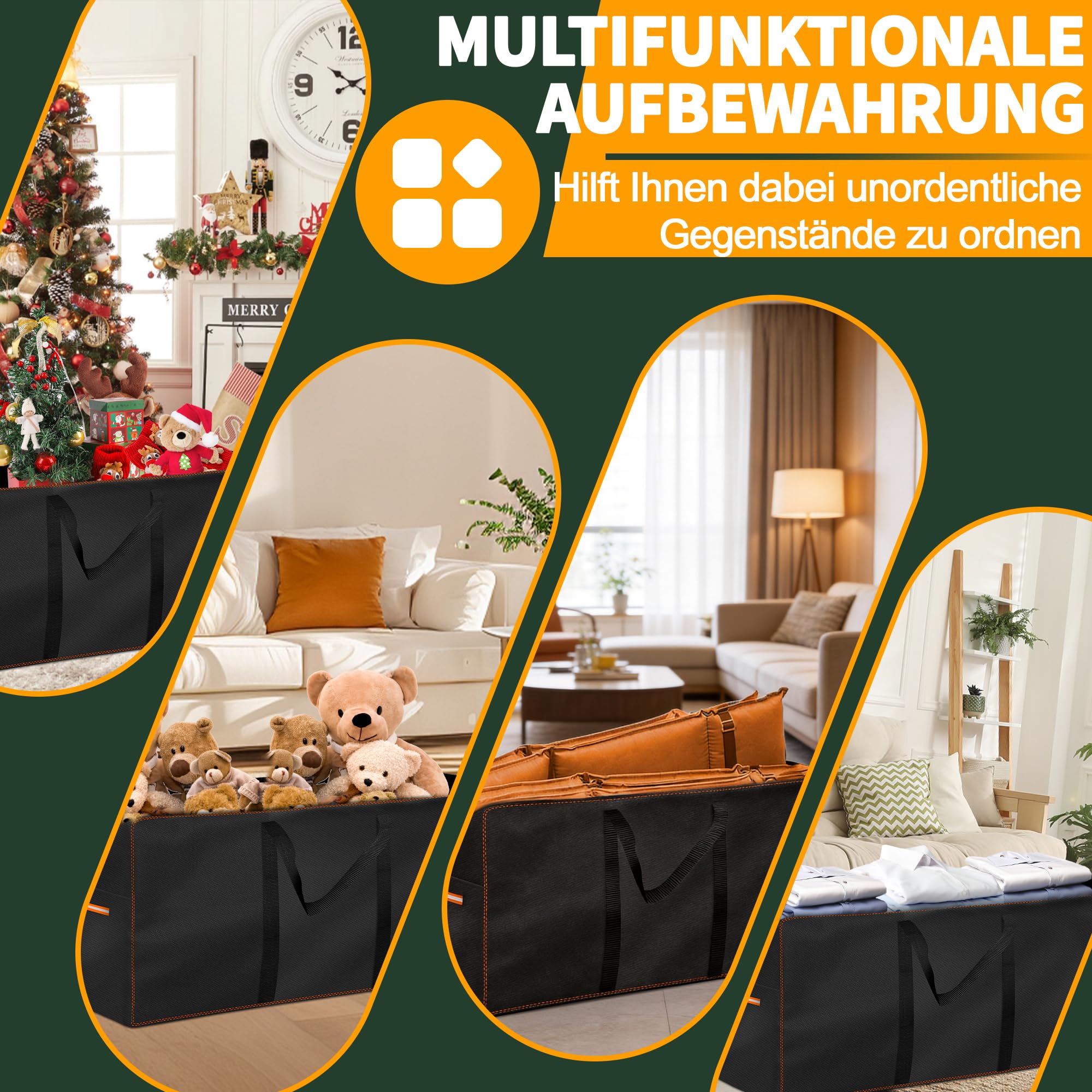 Enzeno Aufbewahrungstasche Gartenauflagen,Gartenpolster Auflagentasche Oxford Schutzhülle für Auflagen Gartenmöbel Kissen Weihnachtsbaume mit Reflektierender Streifen(125x40x50cm)