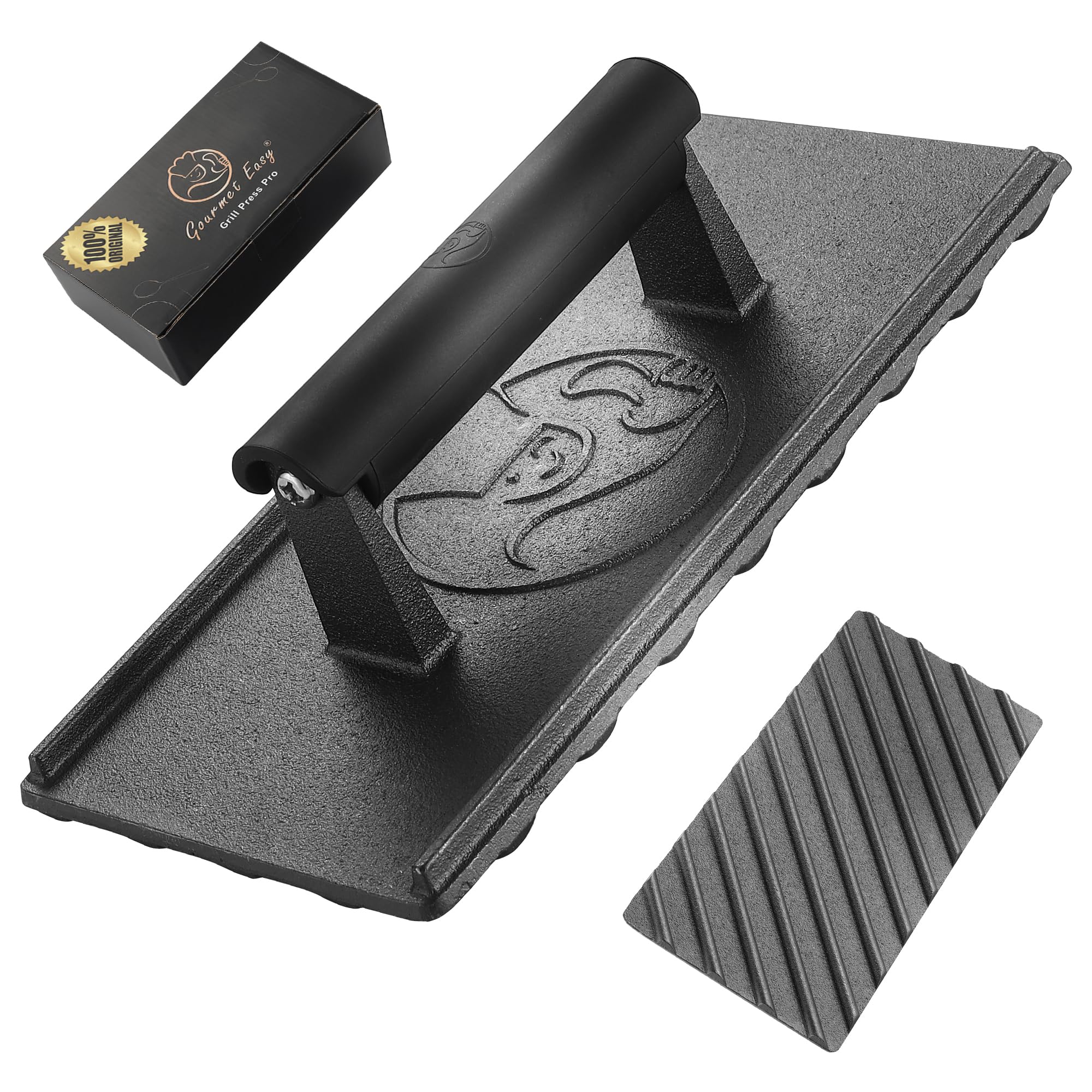 3lb Cast Iron Grill Press, Heavy Duty Smash Burger Press for Griddle Heat Resistant Handle, Burger Smasher, Hamburger Press, Grill Press for Griddle, Bacon Press Meat Press, BBQ Grill Accessories