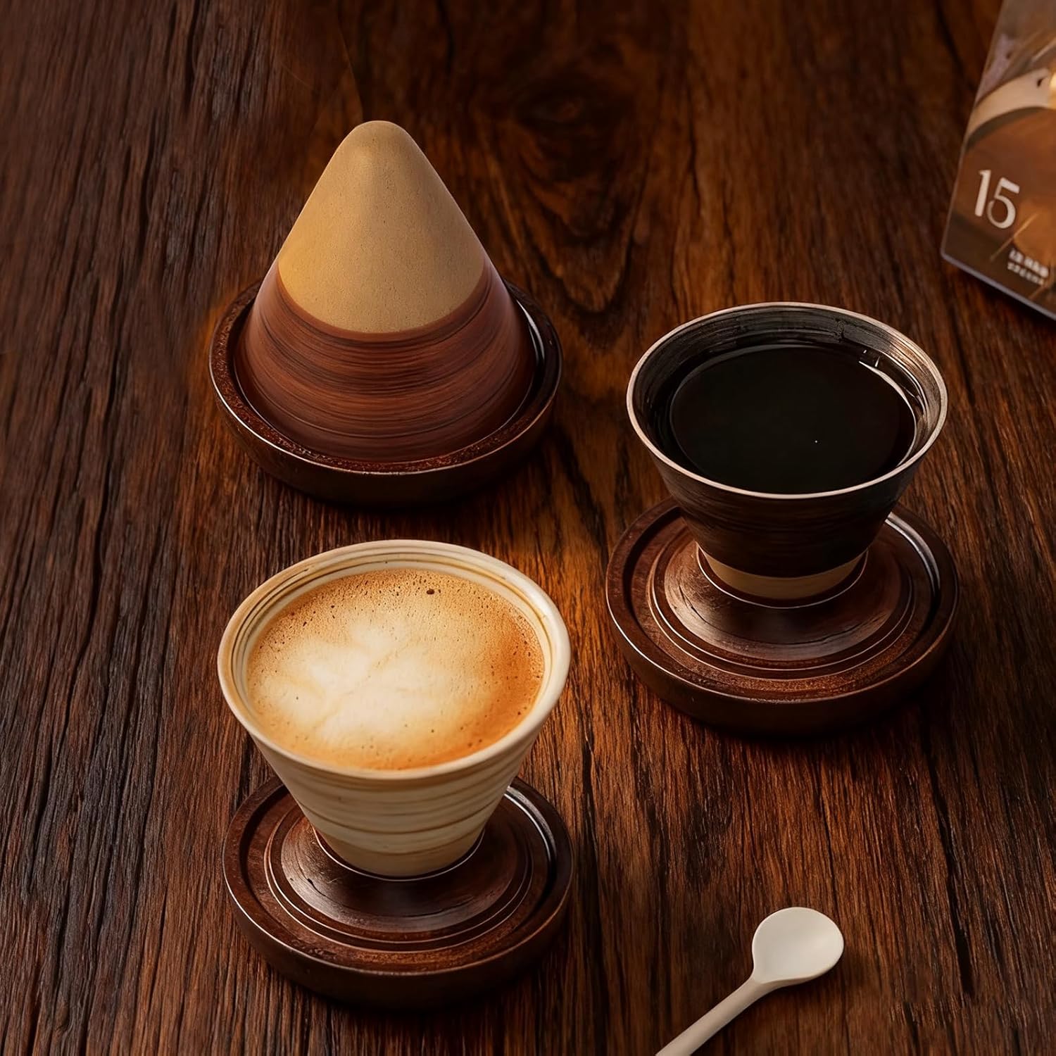 coffee mugs (Brown) 200ML Creative Cone-Shaped Wooden Teacup with Base, Handcrafted Unique Design Drinkware for Home, Office, Tea Lovers, Gift Idea