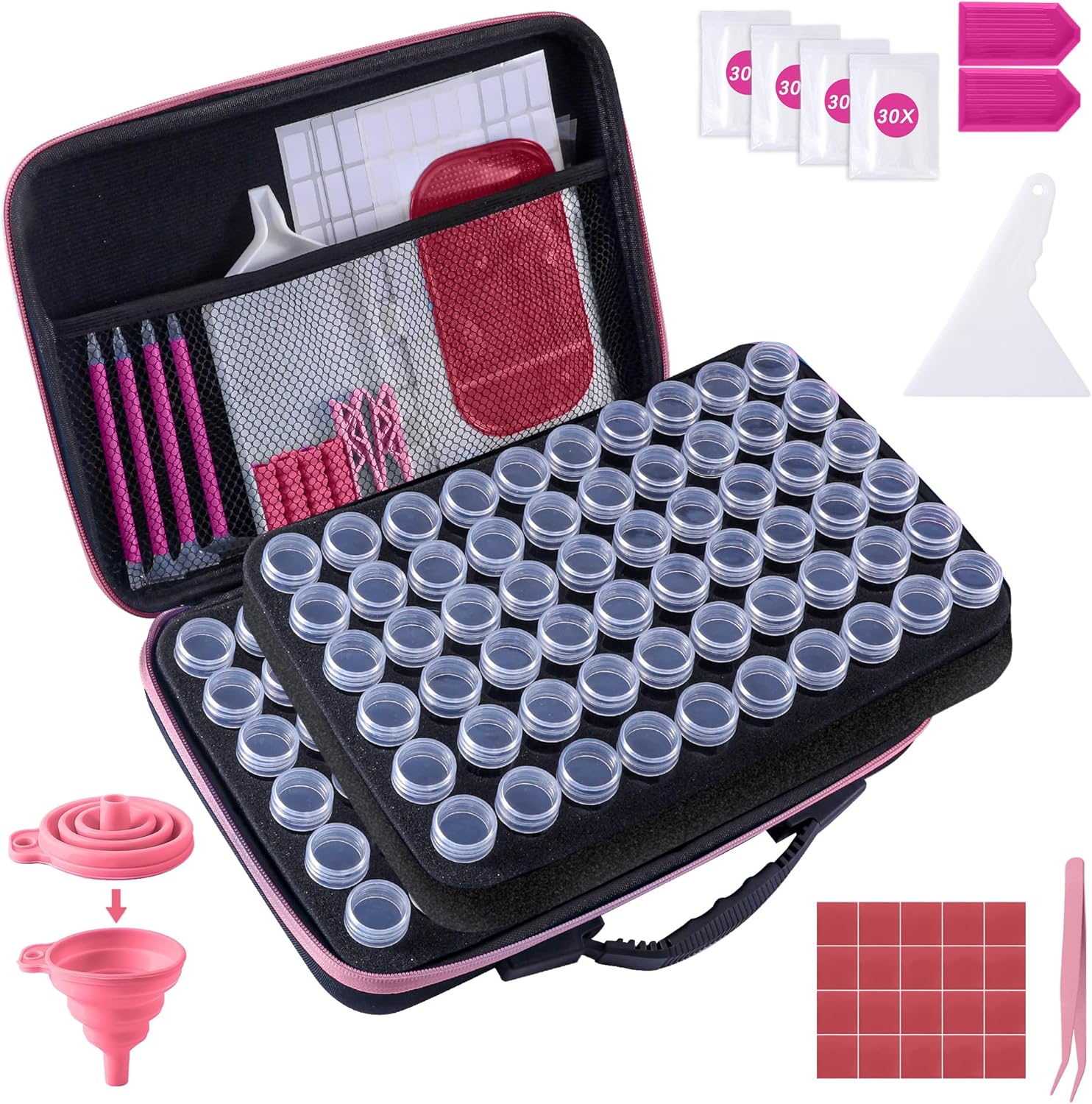 LYMUSUMI Diamond Art Storage Containers 120 Slots Diamond Painting Accessories and Tools Portable Bead Organizer Boxes for Adults（Pink）