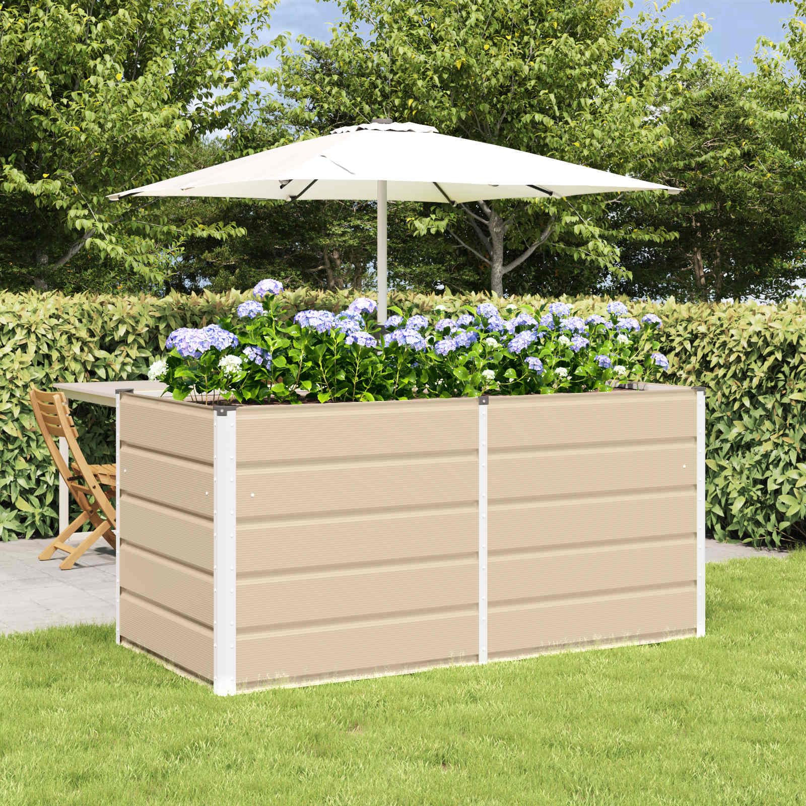 IKAYAA Metal Raised Beds Galvanised Raised Bed for Garden Raised Planters Outdoor Large for Growing Flowers,Herbs and Vegetables-Ivory-160 x 80 x 75 cm