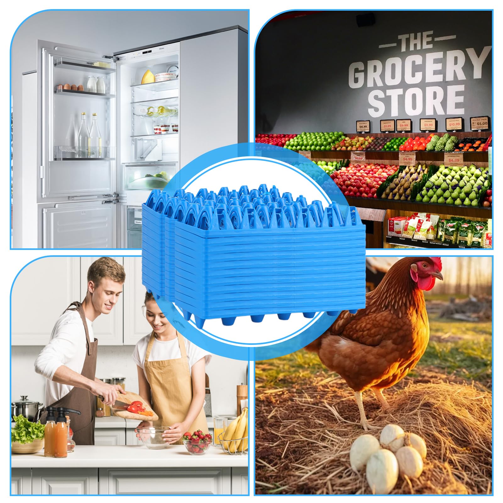 CYEER Lot de 20 Plateaux à Œufs en Plastique - Alvéoles de Stockage pour 30 Œufs (600 Œufs au Total) - Porte-Œufs Empilables, Robustes et Lavables - Idéal pour Élevage, Marché, Transport et Poulailler
