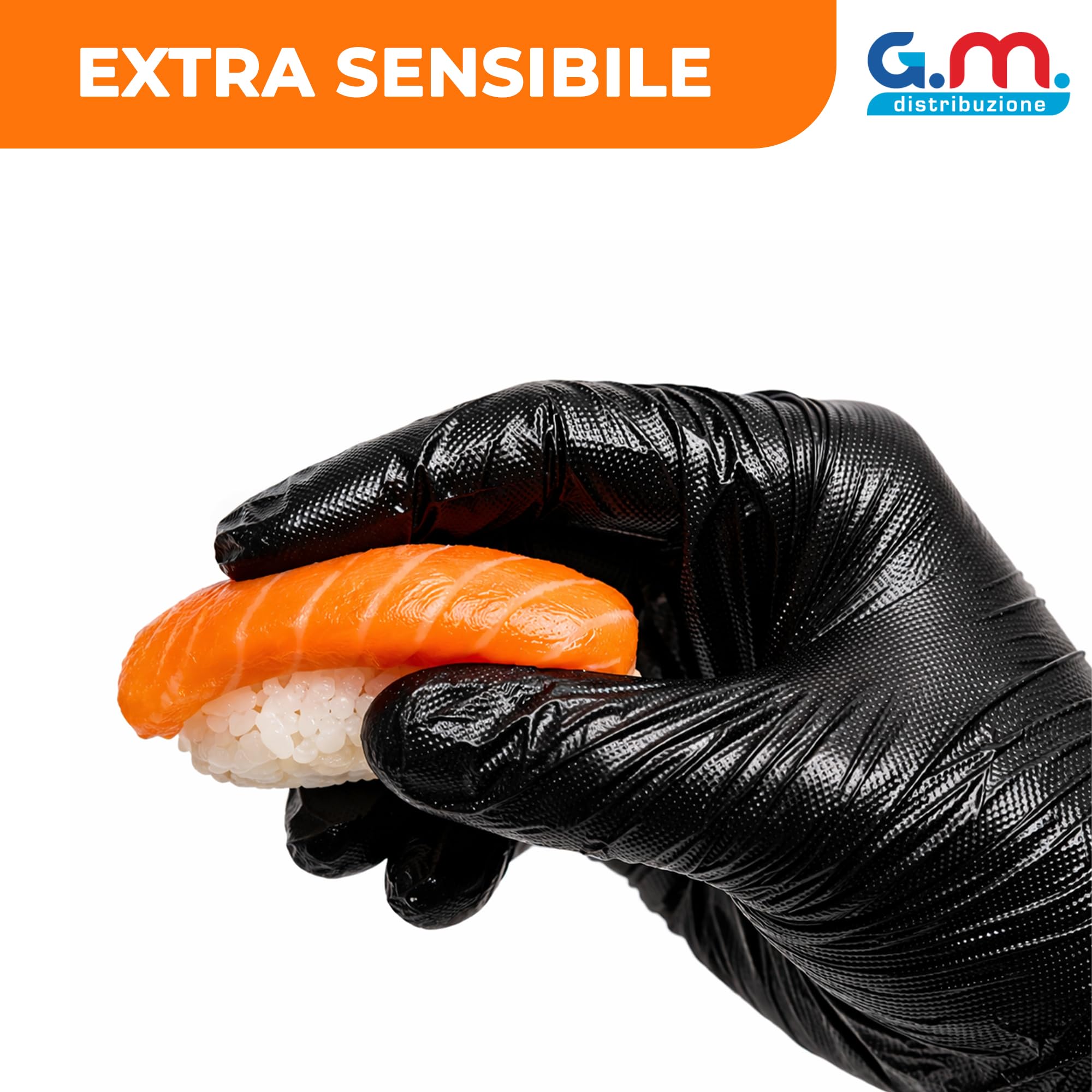 GM 2000 Guanti Sushi Extrasensibile Neri Taglia M/L, Senza Polvere e Lattice, Ipoallergenici, Guanti Monouso per Sushi, Manipolazione degli Alimenti