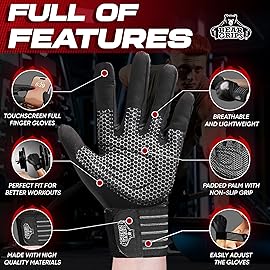 Bear Grips Weight Lifting Armor Gloves for Men & Women | Full Finger Lifting Armor & Workout Gloves (Black-Full Finger, Medium)