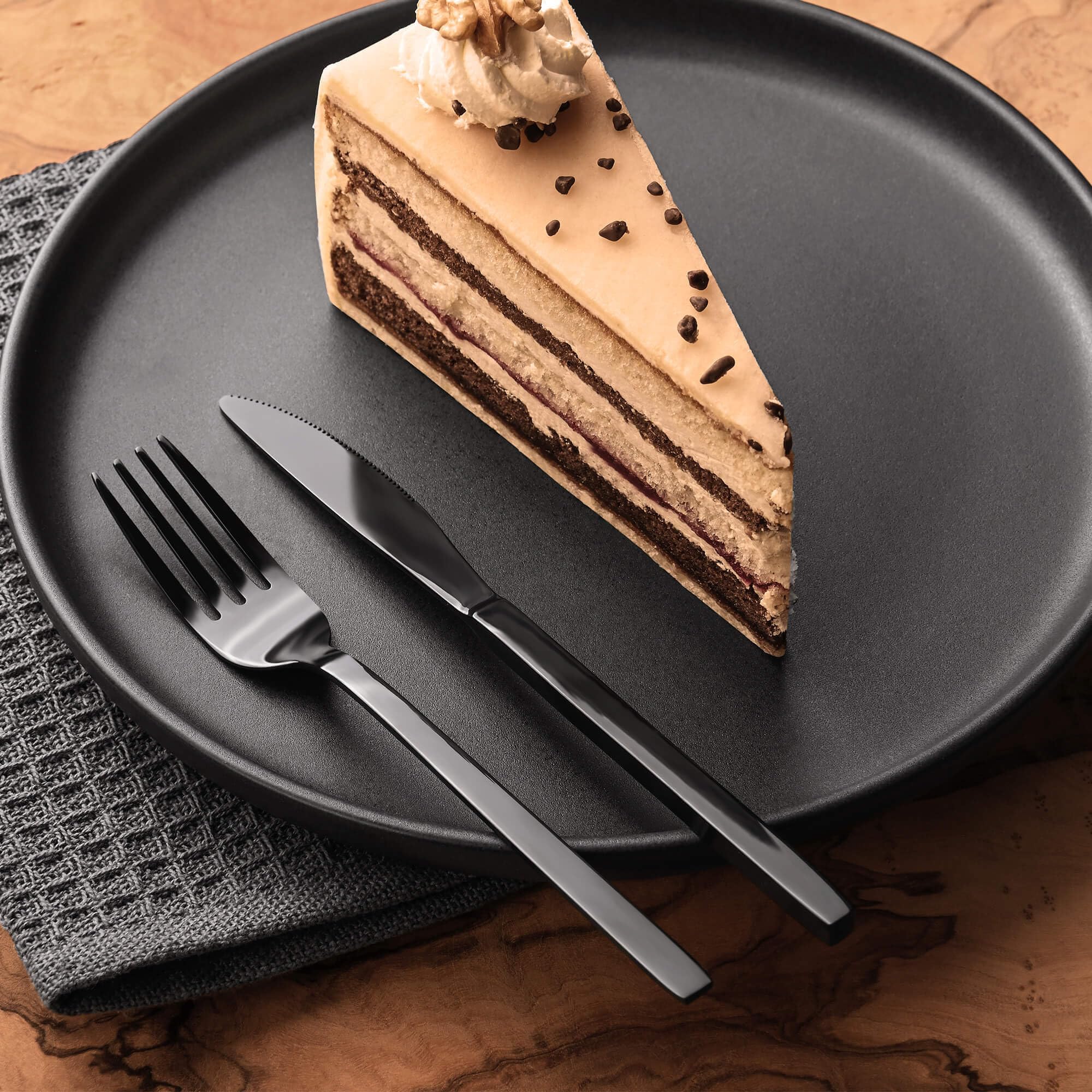 GRÄWE Juego de 6 cuchillos de postre, color negro, aptos para lavavajillas, cubiertos de postre, pequeños cuchillos de mesa, cubiertos de titanio, cuchillos de postre, serie Lisboa