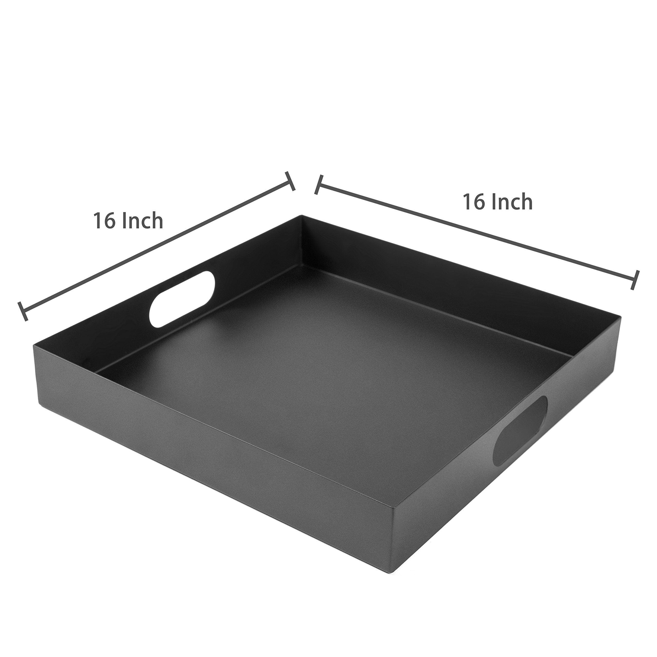 MyGift 16 Inch Square Serving Tray, Modern Matte Black Metal Breakfast