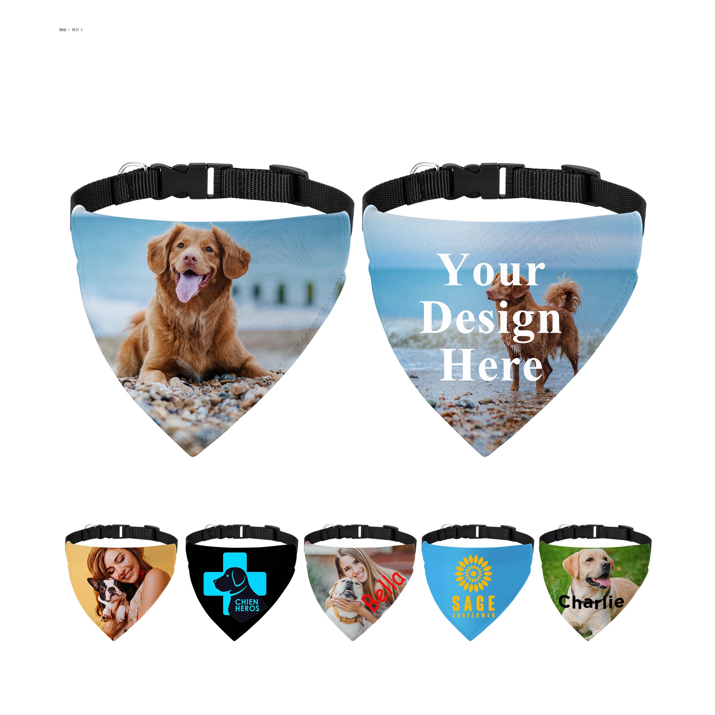 Personalized Dog Bandanas with Buckle Name Photo Logo Custom Neckwear Dog Scarf Triangle Bibs Kerchief Pet Costume Accessories for Small Medium Large Dogs Puppy,Large โ image 1