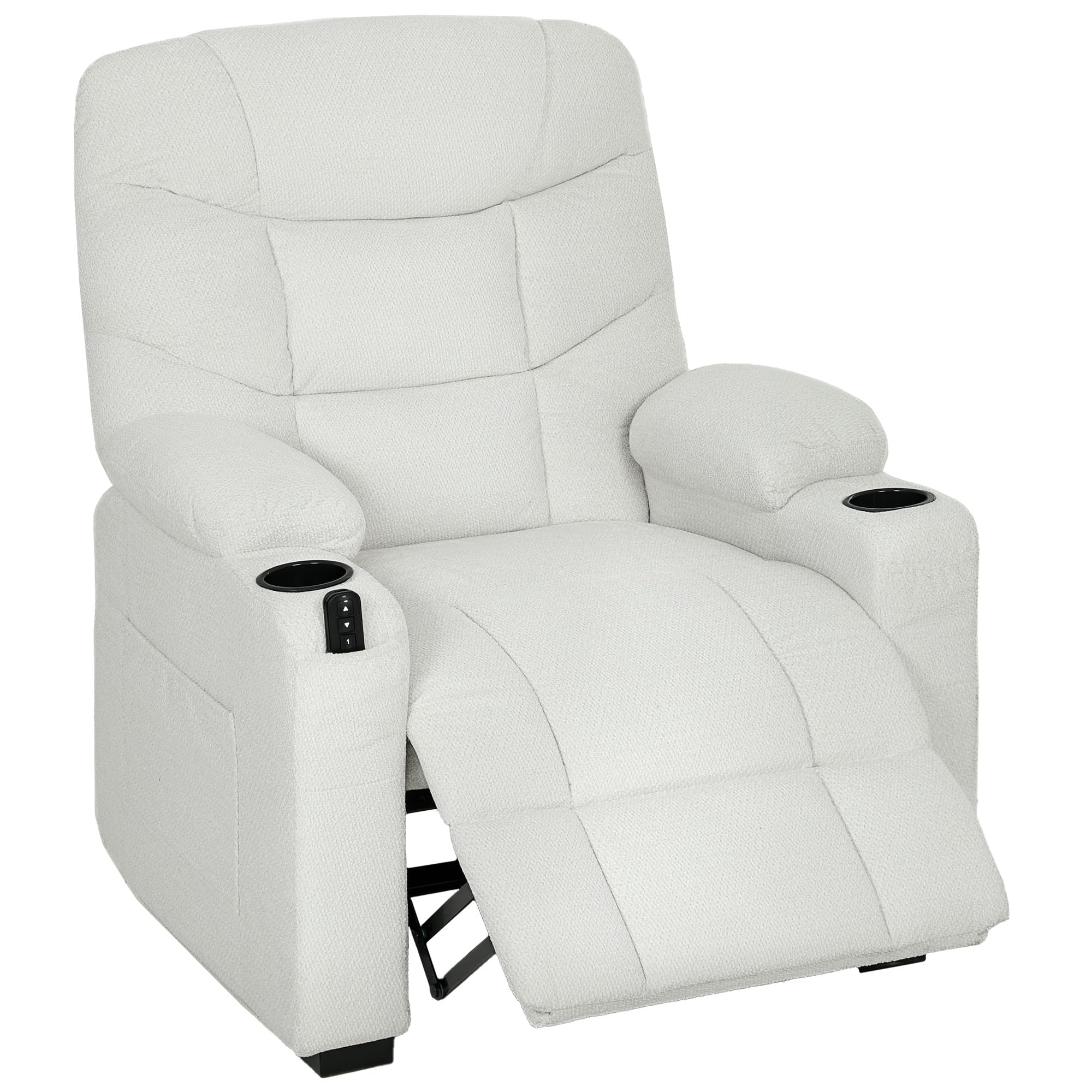 HOMCOM Fauteuil Relax électrique, Fauteuil inclinable en Velours, Port USB, Assise Large, Repose-Pieds, Porte-gobelets, Poches latérales, télécommande, Moteur Silencieux, 2 Positions mémoire, crème