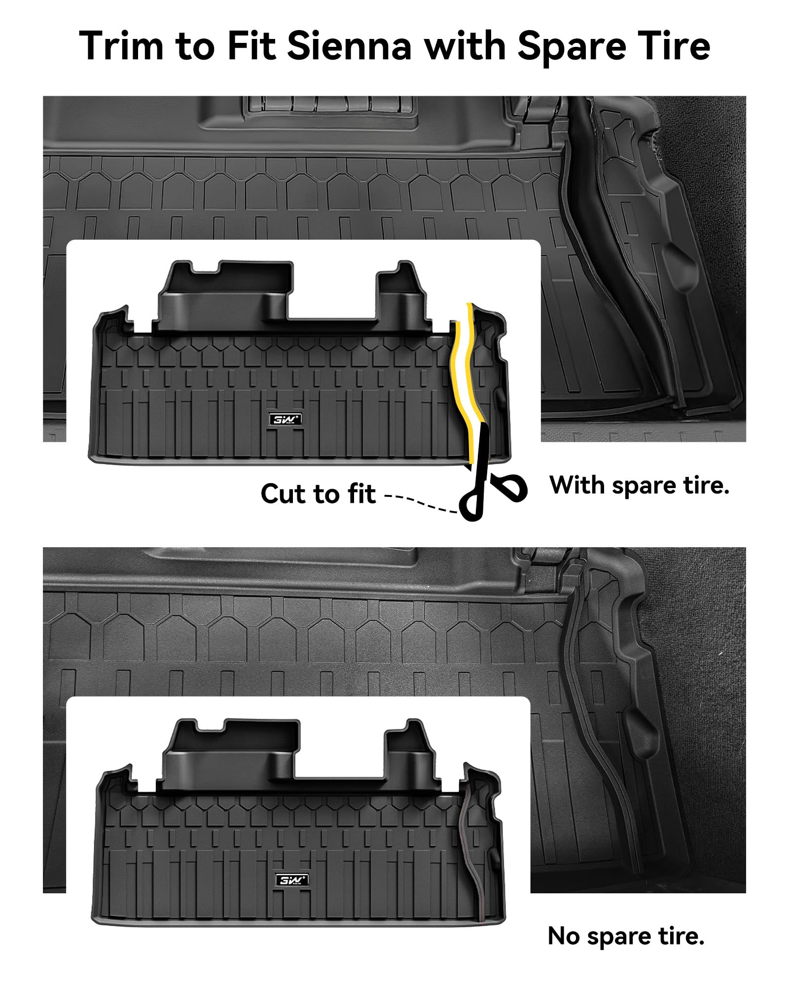 3W Floor Mats Cargo Liner Fit Toyota Sienna 2024-2026 Only for Platinum Version with Refrigerator TPE Custom Fit — view 4