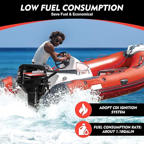 Miniatura 2 de Motor fuera de borda de eje corto, motor de 2 tiempos y 12 HP para lancha de pesca, motor de control de timbre, motor de lancha de pesca,