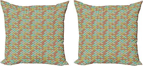 Ambesonne Orange and Turquoise Throw Pillow Cushion Cover Pack of 2, Abstract Scales Pattern in Pastel Colors Retro Style Print, Zippered